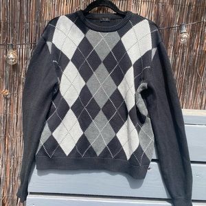 Black and grey plaid John Galt knit sweater